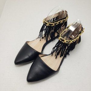 Cape Robin Black Fringe Zip Slip-on Flats Sz 6.5